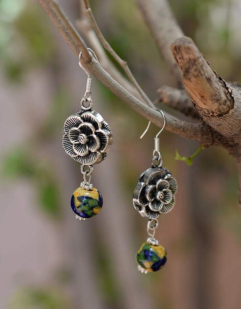 Metal Flower with Blue Pottery Bead (Floral)
